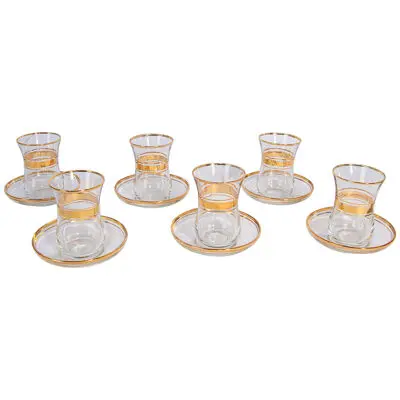 Turkish Tea Glasses with Gold Overlay Set of Six