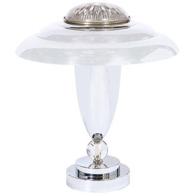 Art Deco Machine Aged Chrome and Glass Table Lamp
