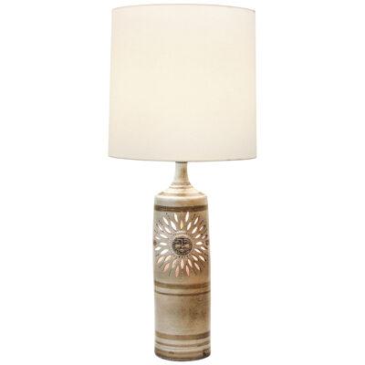 Mid-Century Ceramic Hand Painted Floral Sun Motif Table Lamp by George Pelletier