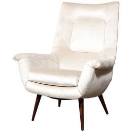 Mid-Century Tufted Back Lounge Chair in Platinum Velvet by Lawrence Peabody