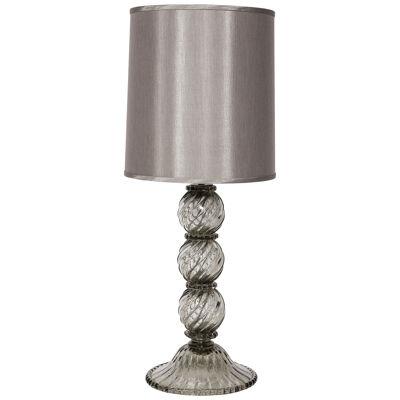 Modernist Hand-Blown Murano Smoked Glass Table Lamp with Scalloped Detailing