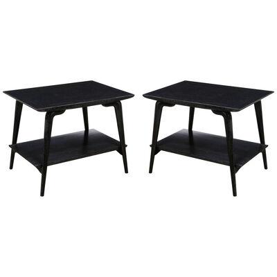 Pair of Mid-Century Modern Two-Tier Silver Cerused Oak Splayed Legs Side Tables
