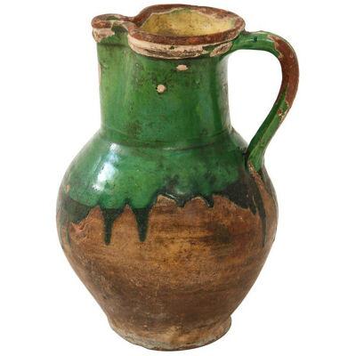 17th Century Earthenware Pitcher with Yellow and Green Glaze, Friesland