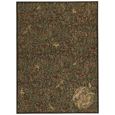 Rug & Kilim’s Tudor Style Kilim in Green and Red Florals with Beige Pictorials