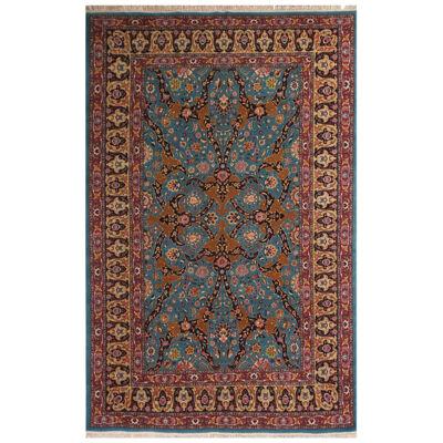 Vintage Tabriz Traditional Blue and Red Wool Persian Rug