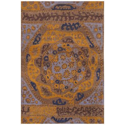 Rug & Kilim’s Burano Geometric Brown Beige Gold and Blue Wool Rug