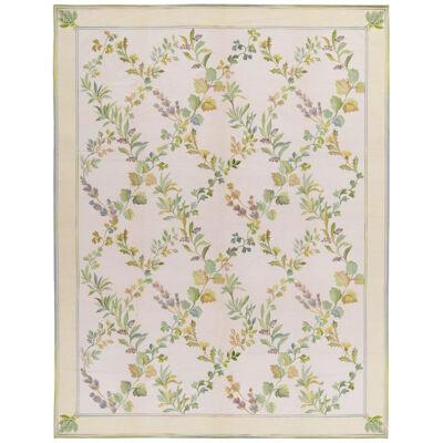 Contemporary Needlepoint Rug In Green, Golden, Lilac Florals By Rug & Kilim