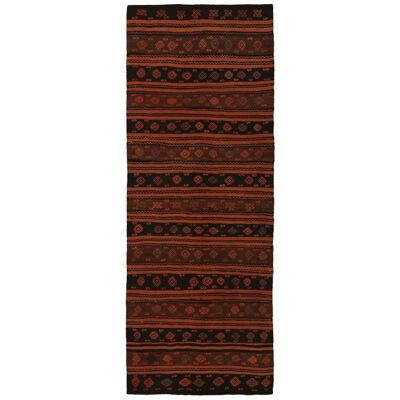 Vintage Gallery-Sized Kilim in Orange and Black Stripes and Tribal Patterns