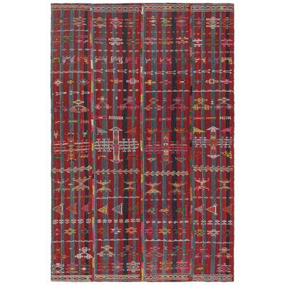 Vintage Shahsavan Persian Kilim in red and Blue Stripes with Multicolor Patterns