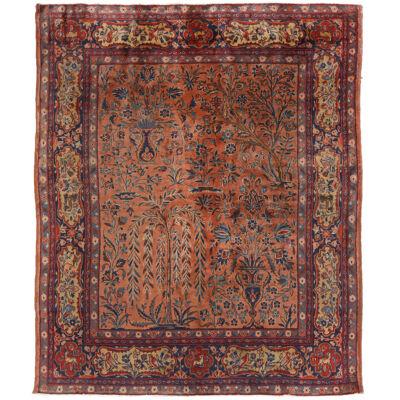 Antique Kashan Beige And Red Wool Persian Rug