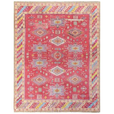 Antique Indian Agra Rug in an All Over Red, Blue, Yellow Medallion Pattern