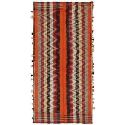 Vintage Persian Kilim in Orange with Stripes and Chevrons by Rug & Kilim