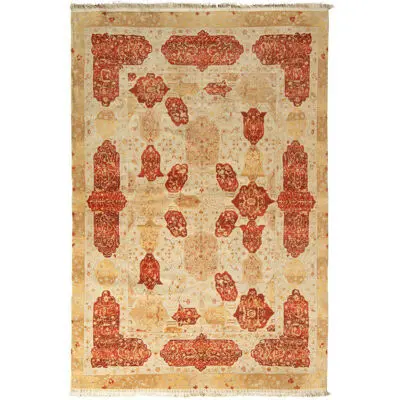 Rug & Kilim’s Agra Style Rug in All Over Red, Beige-Brown Floral Pattern
