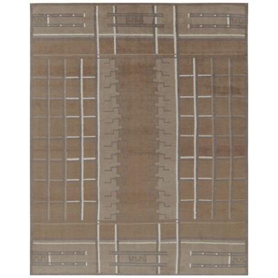 Rug & Kilim’s Swedish Deco Style Rug in Beige-Brown and Gray Geometric Patterns