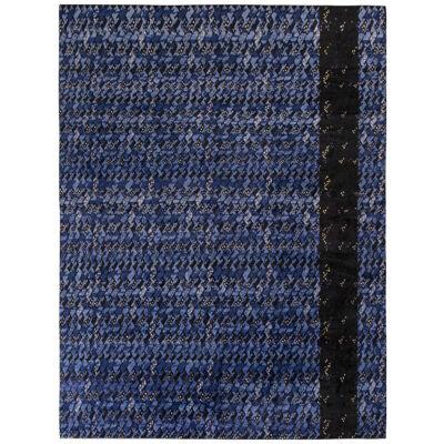Rug & Kilim’s Scandinavian Style Rug in All Over Blue, Black Geometric Pattern