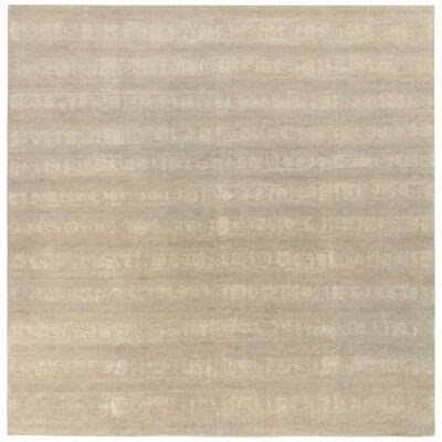 11x11 Contemporary Rug in Beige & Grey Muted Stripes
