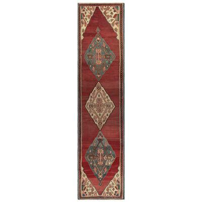 Antique Bidjar Kilim in Red with Blue and Beige Tribal Medallions, Pink Accents