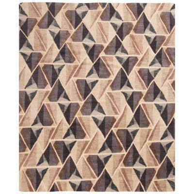 Hand Knotted Contemporary Geometric Beige and Gray Wool Rug