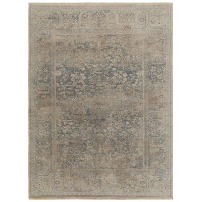 Rug & Kilim’s Classic Style Rug in Silver-Gray, Blue & Beige Floral Pattern