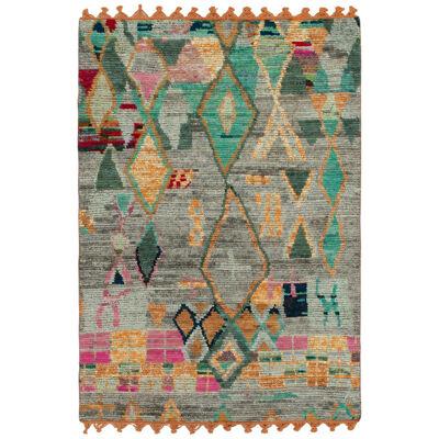Moroccan Style Rug in Gray, Green and Gold Geometric Pattern by Rug & Kilim