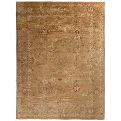Rug & Kilim’s Hand-Knotted Oushak Style Rug in Beige-Brown Floral Pattern