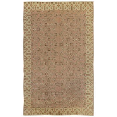 1960S Hand-Knotted Vintage Rug in Pink, Beige-Brown Geometric Pattern