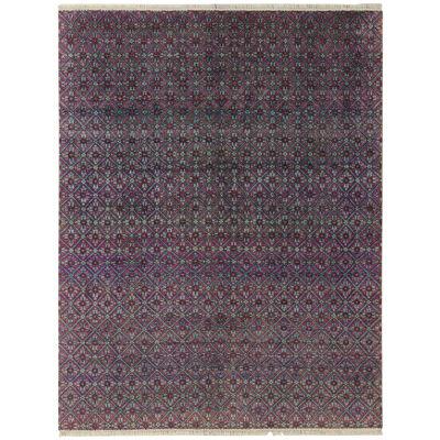 Rug & Kilim’s Contemporary Rug in Blue, Pink and Red Lattice Pattern