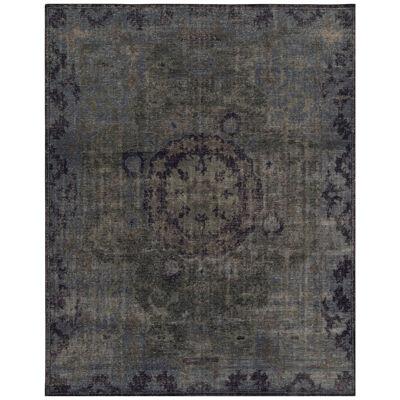 Rug & Kilim’s Distressed Style Rug in Blue and Gray Medallion Pattern