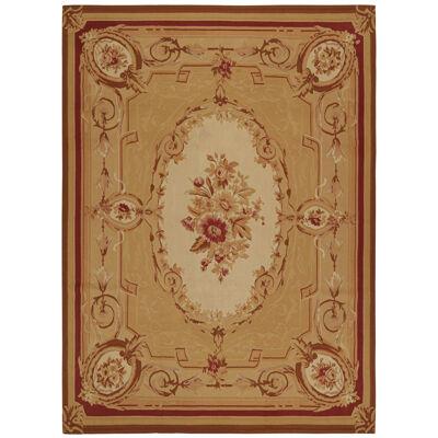 Rug & Kilim’s Aubusson Flatweave Style Rug with Gold and Red Floral Medallion