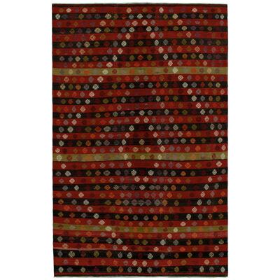 1940S Vintage Turkish Kilim in Red, Black and White Geometric Patterns
