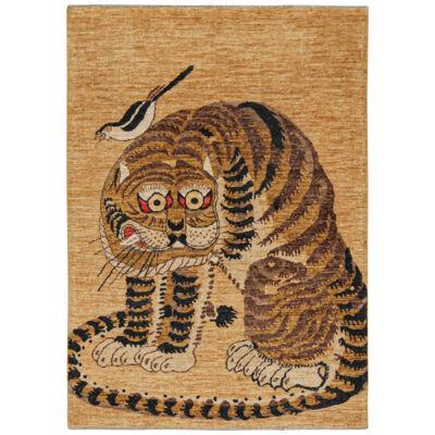 Rug & Kilim’s Classic Style Tiger Rug in Brown, Gold & Black Pictorial