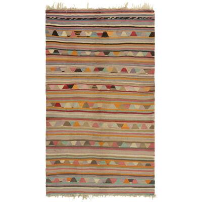 1950S Vintage Tribal Kilim Rug in Golden-Orange, Blue and Pink Geometric Pattern