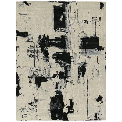 Rug & Kilim’s Abstract Rug in Ivory with Black and Ice Blue Patterns