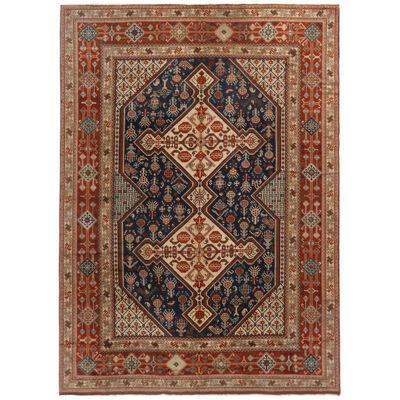 Antique Qasqhai Beige and Burgundy Geometric-floral Wool Rug