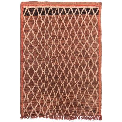 Antique Azilal Moroccan Rug in Brown with Beige Lozenge Pattern from Rug & Kilim