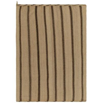 Handwoven Vintage Kilim Beige-Brown Stripe Patterns