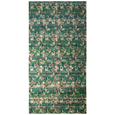 Modern Hand-Knotted Silk Floral Rug Green Blue and Gray Pattern