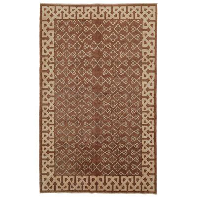 Vintage Hereke rug in Brown with Beige Geometric Pattern by Rug & Kilim