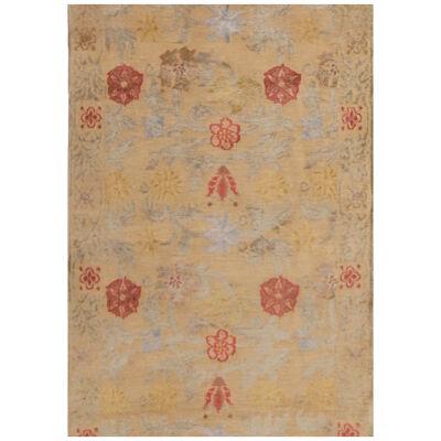 Contemporary Spanish Style Beige Floral Wool and Silk Custom Runner – “Bilbao”