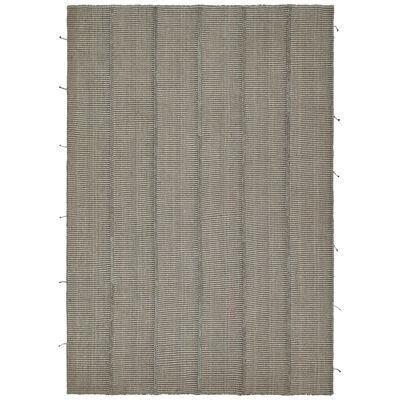 Rug & Kilim’s Contemporary Kilim Rug in Gray and Blue Stripes with Brown Accents