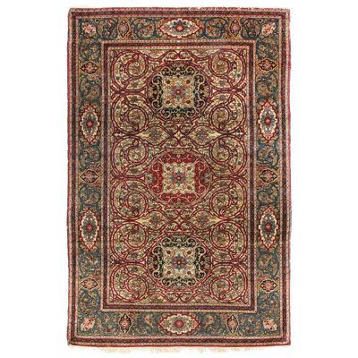Antique Isfahan Red And Golden Beige Wool Persian Rug 