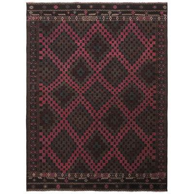 Vintage Mid-Century Geometric Pink Purple and Brown Wool Kilim Rug