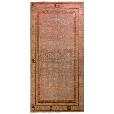 Hand-knotted Antique Khotan Rug in Gray-blue With Floral Patterns