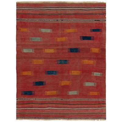 Antique Tribal Kilim Rug in Red, Blue and Orange Tribal Geometric Pattern