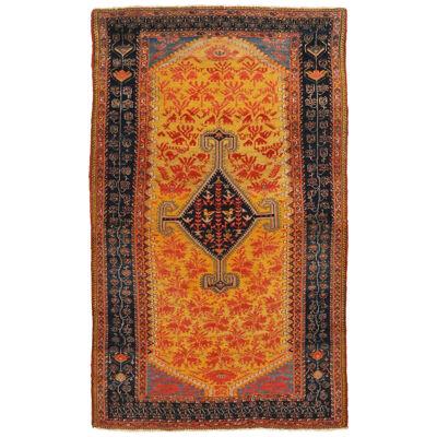 Antique Hamadan Traditional Yellow And Red Wool Persian Rug