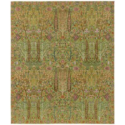 Rug & Kilim’s Classic Style Rug in Green, Pink, Brown Floral Pattern