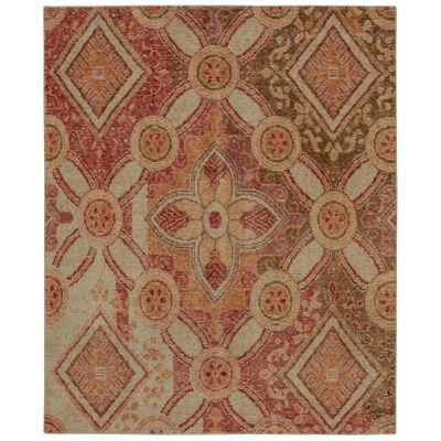 Rug & Kilim’s Distressed Style Rug in Red, Green, Gold, White Trellises