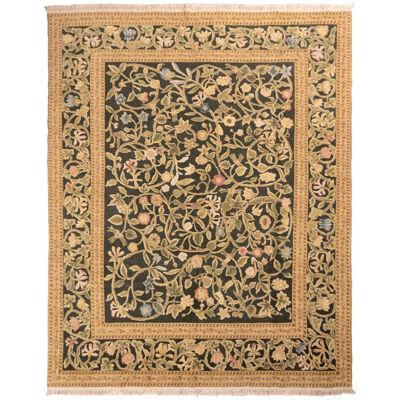 Hand-Knotted Tudor Style Rug Beige Green Classic Floral Pattern by Rug & Kilim