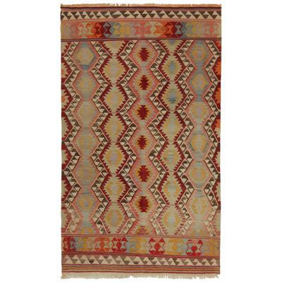 Vintage Tribal Kilim Rug in Polychromatic Geometric Pattern
