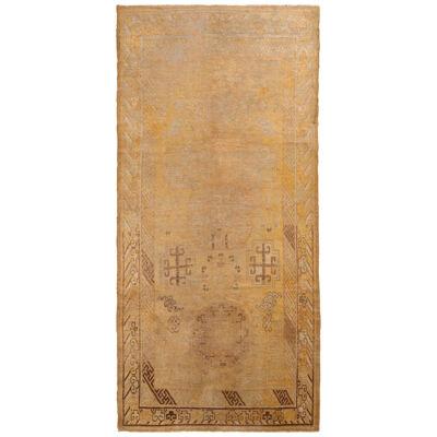 Hand-Knotted Antique Khotan Rug In Gold And Beige Brown Medallion Pattern
